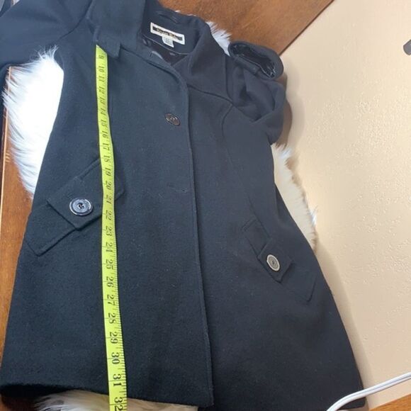 Kristen Blake Black Fine Australian Wool Blend Funnel Neck Pea Coat Size Small - Picture 10 of 13
